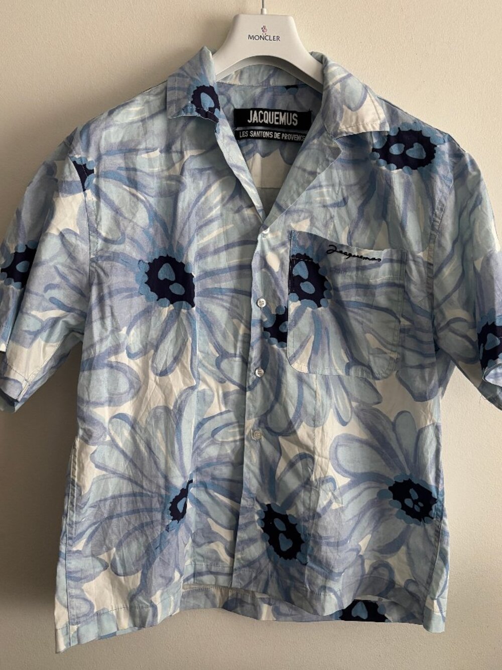 $665 Jacquemus Blue Floral Button-up Short Sleeve Shirt - Medium/Large
